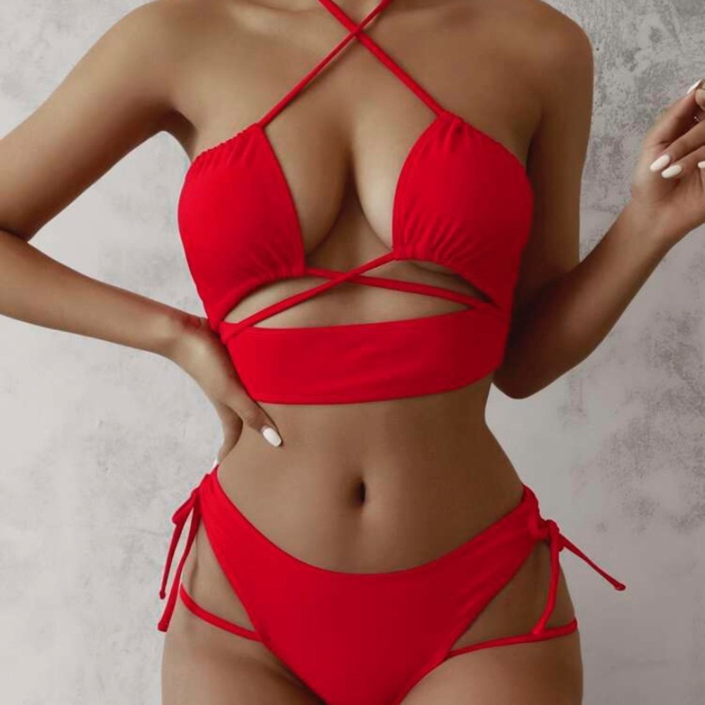 Red Halter 2 piece bikini